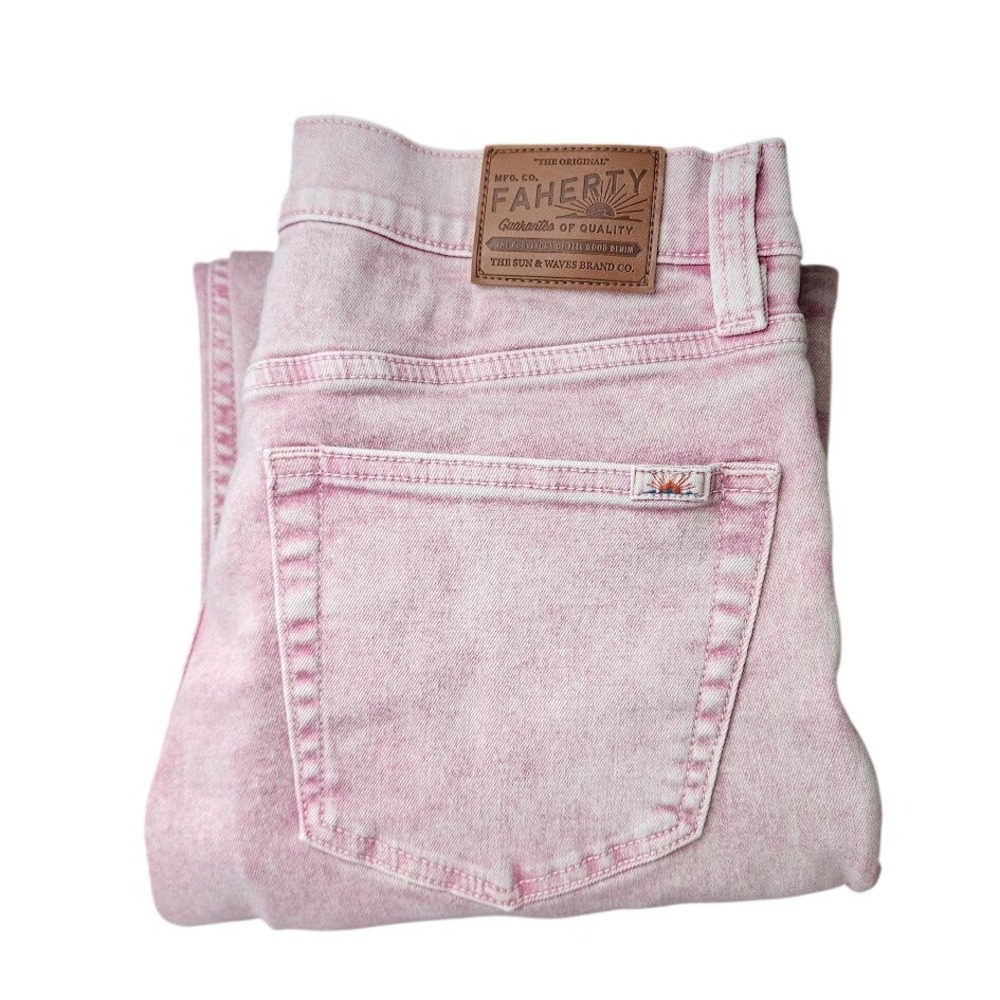 FAHERTY Organic Cotton Pink Straight Leg Jeans High Rise Garment Dyed 29